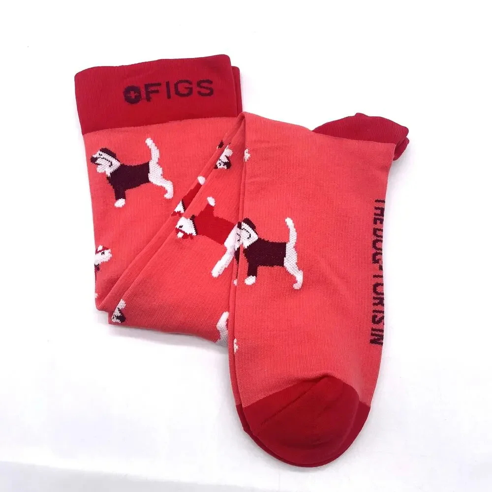 1 Pair FIGS Compression 'Dog' Coral Pink Socks Size XL